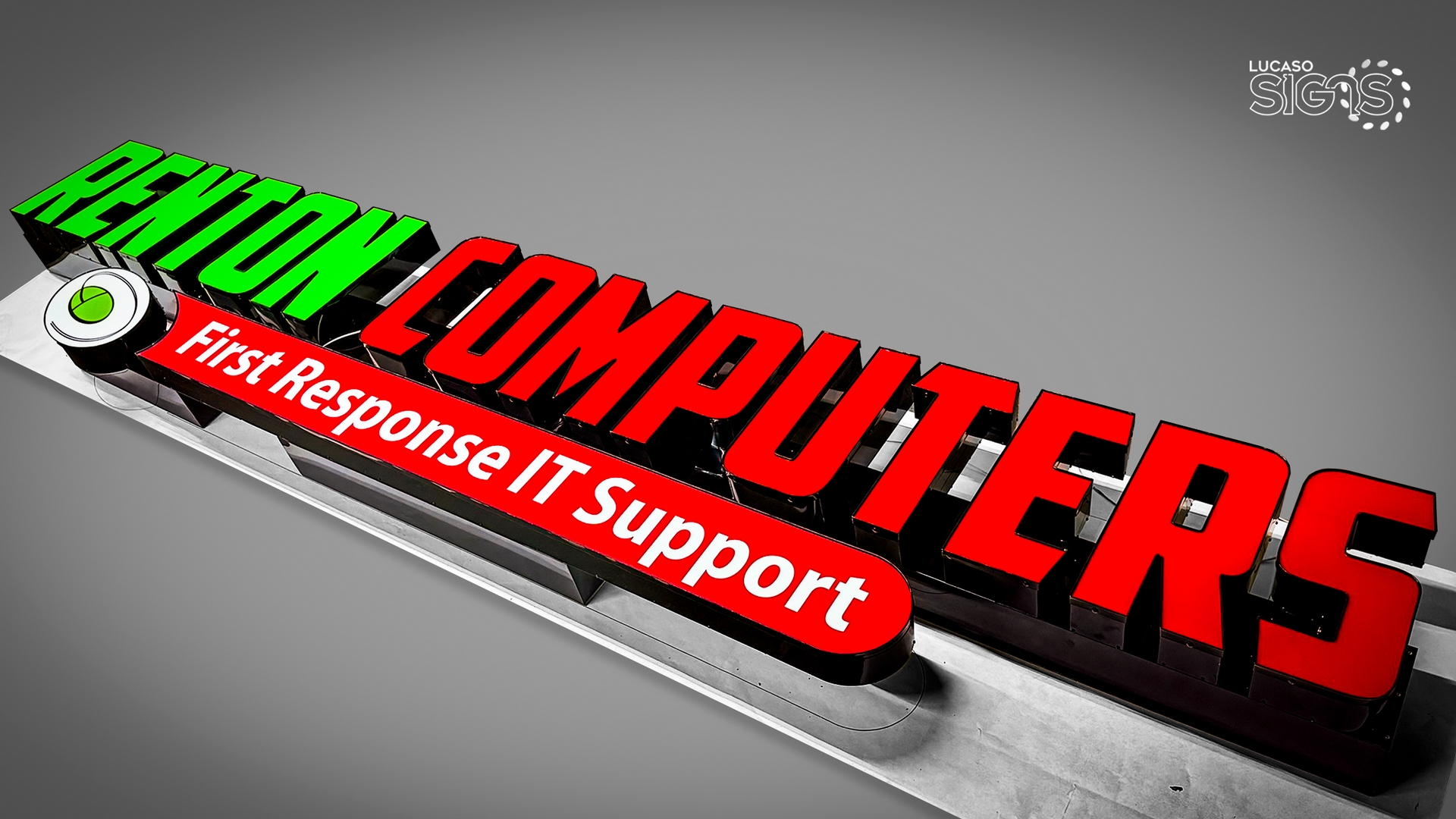 Renton Computers sign on raceways by lucaso signs