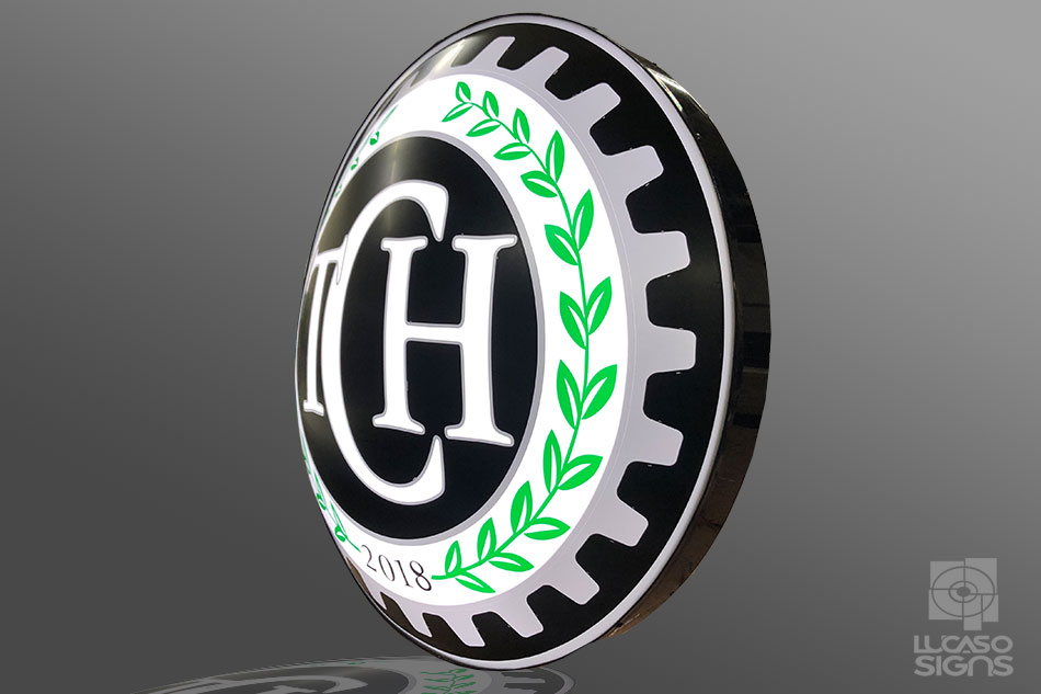 domed emblem thermoformed acrylic sign by lucaso signs