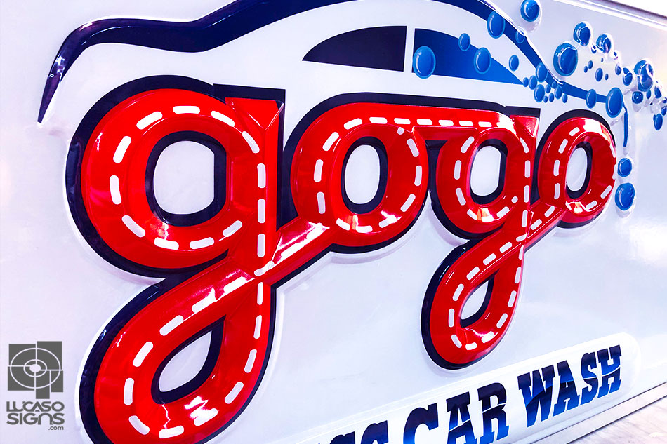 Car Wash face thermoformed acrylic sign by lucaso signs