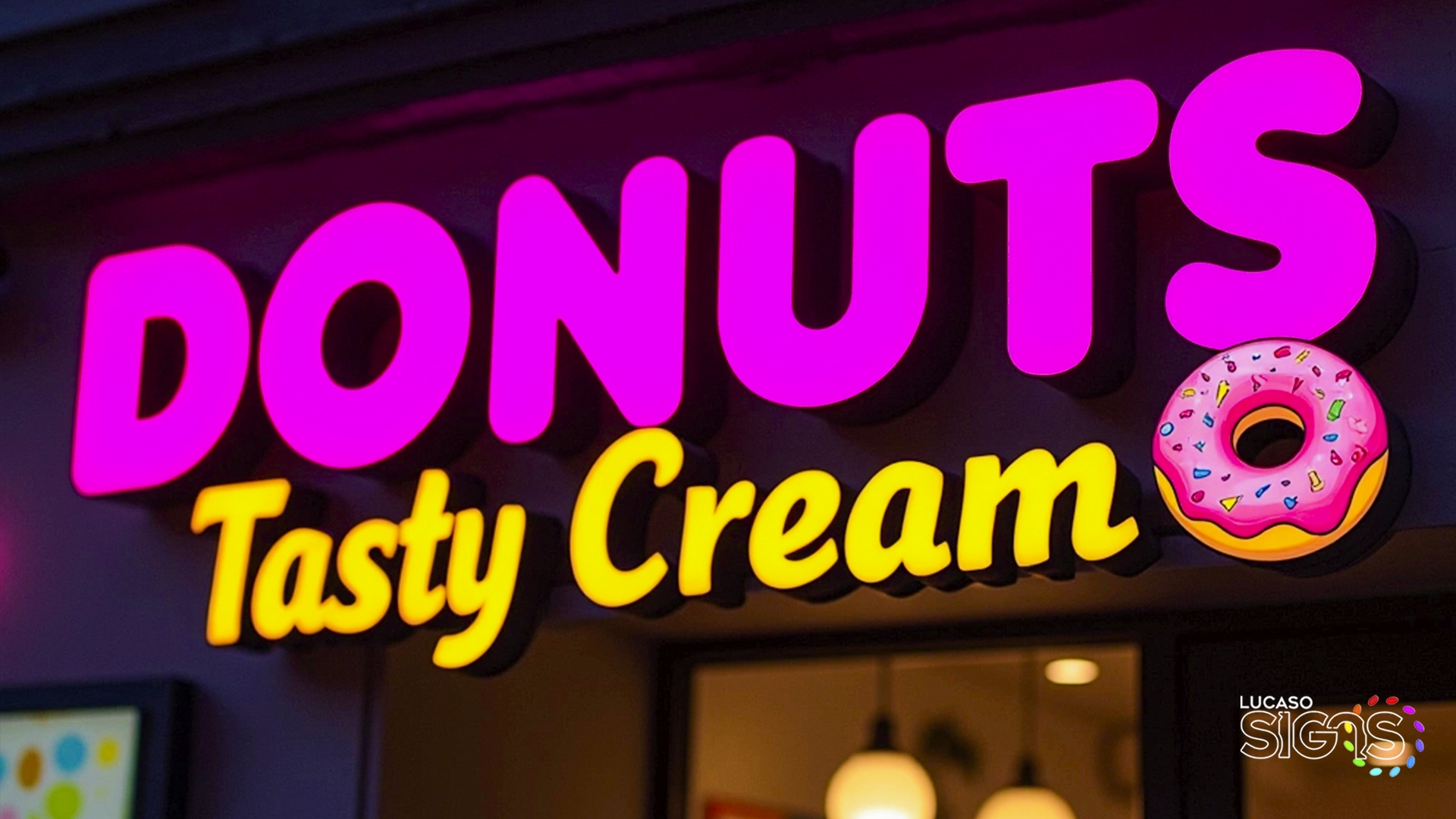Donuts Tasty cream magenta channel letters by lucaso signs