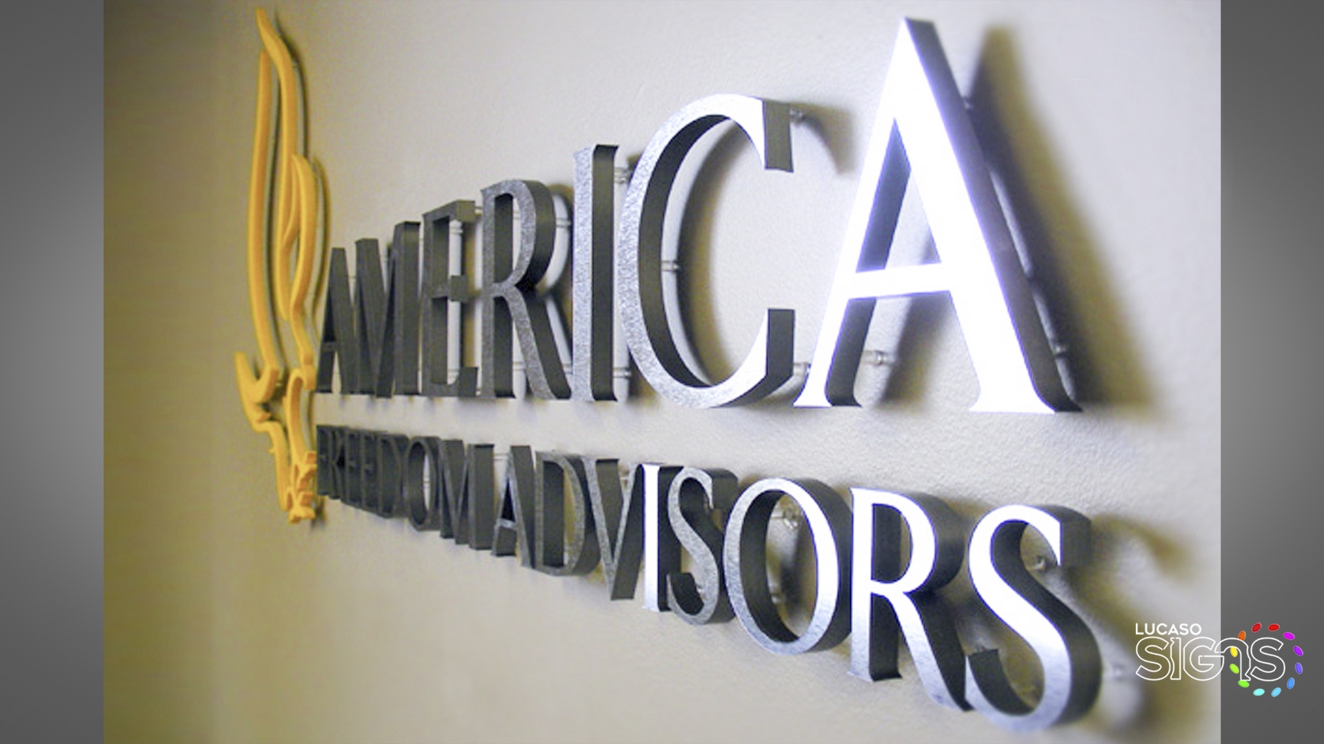 Lobby sign pin mounted brushed face by lucaso signs