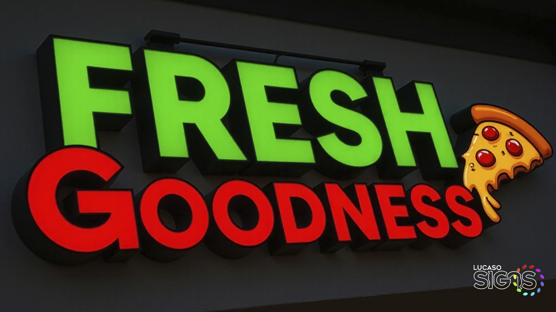 Fresh restaurant sign with lime green by lucaso signs